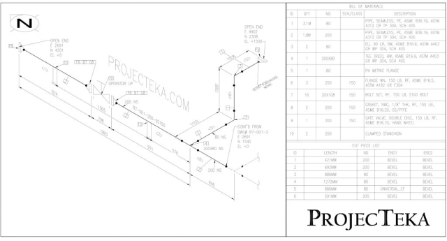 Isometric pipe drawing isogen sketch